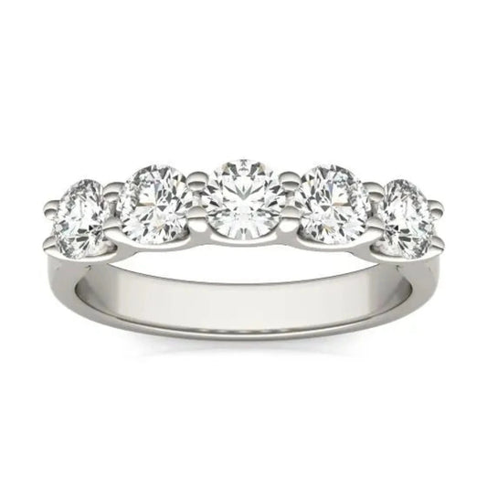 1 1/4 CTW Round Lab Grown Diamond Five Stone Anniversary Band 14K White Gold (G - VS) - Nobiliving