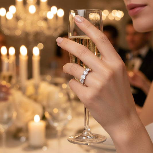 1 1/4 CTW Round Lab Grown Diamond Five Stone Anniversary Band 14K White Gold (G - VS) - Nobiliving