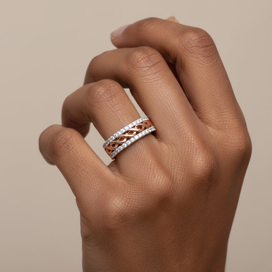 10K White and Rose Gold 1/3 Cttw Diamond Split Shank and Infinity Ribbon Band Ring - Nobiliving