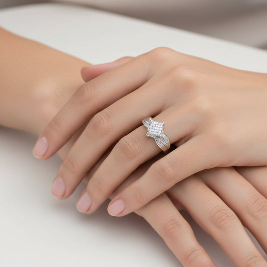 10K White Gold 1/3 Cttw Princess and Baguette Cut Diamond Bypass Style Cocktail Ring - Nobiliving