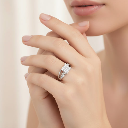 10K White Gold Princess-cut Diamond Cluster Bypass Ring