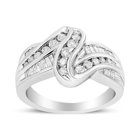 10K White Gold Ring 3/4 Cttw Round - Cut Diamond Bypass Ring (H - I Color, I2 - I3 Clarity) - Nobiliving
