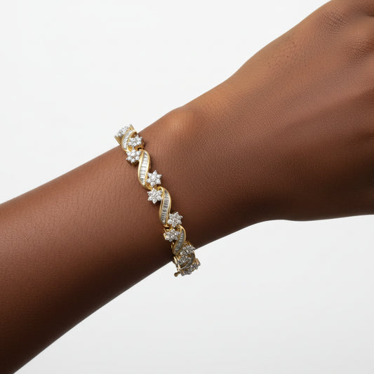 10k Yellow Gold 3.00 Ctw Round-Cut and Baguette-Cut Bracelet
