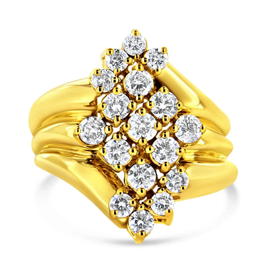 10K Yellow Gold Plated .925 Sterling Silver Diamond Cocktail Ring (1 1/2 Cttw, J - K Color, I1 - I2 Clarity) - Nobiliving