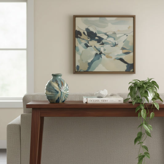 11 - Inch Blue Beige and Brown Abstract Round Ceramic Table Vase - Nobiliving