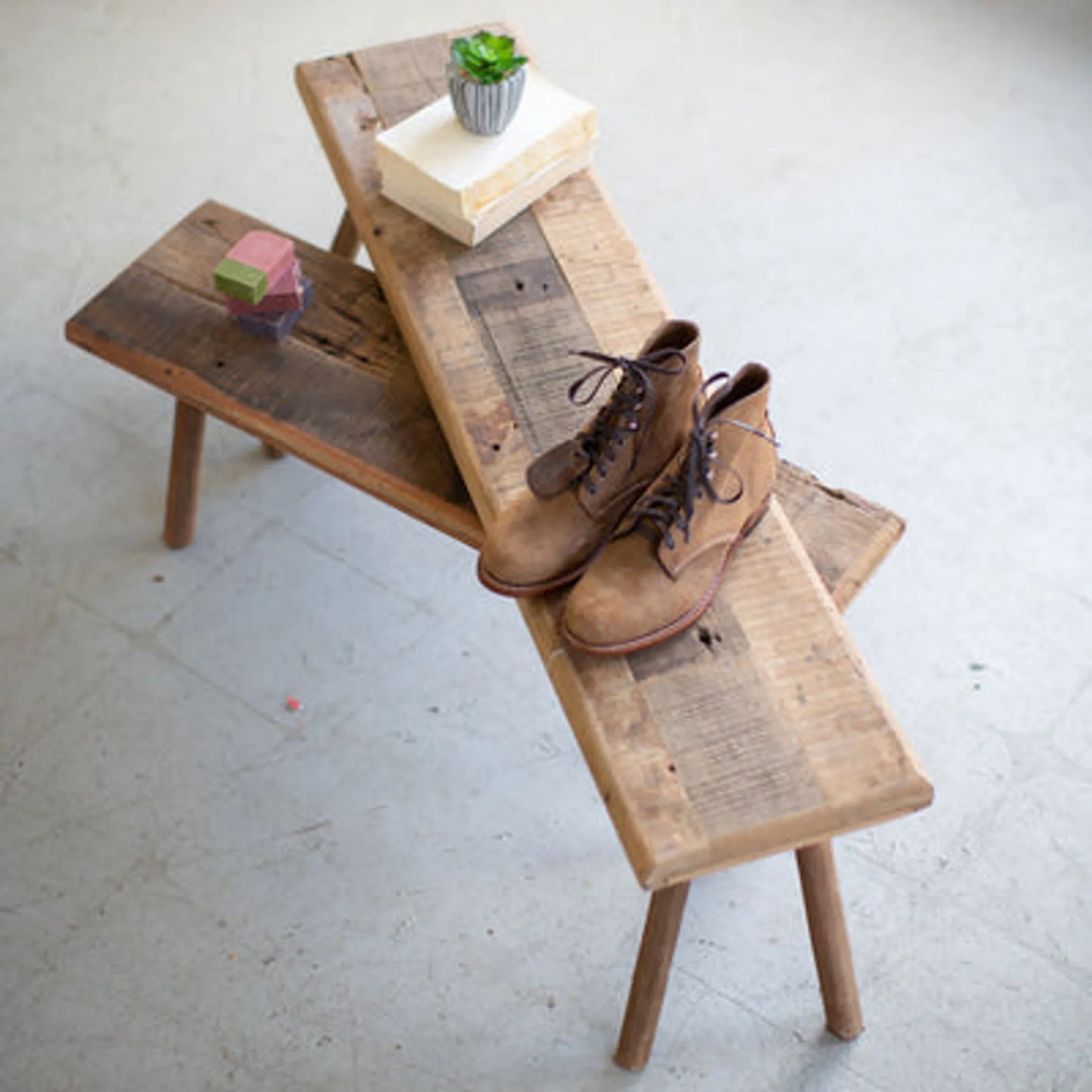 Recycled Wood Accent Benches - Set of 2
