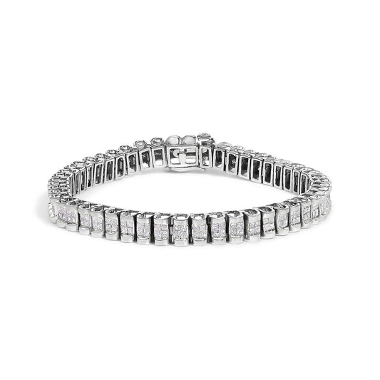 14K Gold 3.0 Cttw Princess Cut Quad Invisible Set Tennis Bracelet (H - I Color, SI1 - SI2 Clarity) - 7” - Nobiliving