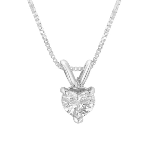 14K White Gold Heart Shaped Solitaire Diamond Necklace
