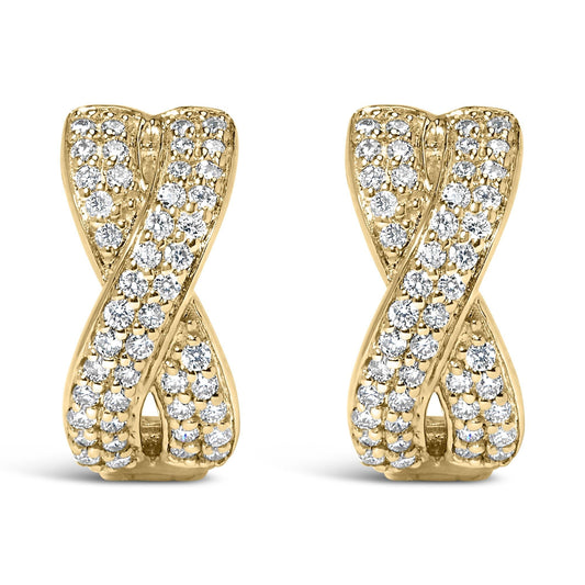 14K Yellow Gold 1/3 Cttw Diamond Criss Cross Huggie Hoop Earrings (G - H Color, SI2 - I1 Clarity) - Nobiliving