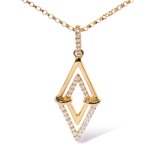 14K Yellow Gold 1/4 Cttw Diamond Double Triangle Geometric 18" Pendant Necklace (G - H Color, SI1 - SI2 Clarity) - Nobiliving