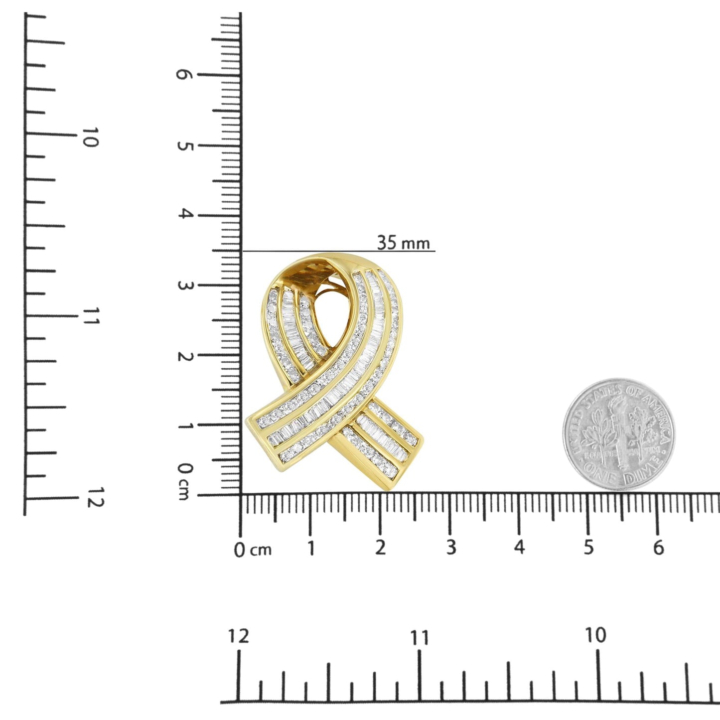 14K Yellow Gold 2 5/8 cttw Channel Set White Diamond Awareness Ribbon Pendant Necklace - NO CHAIN - Nobiliving