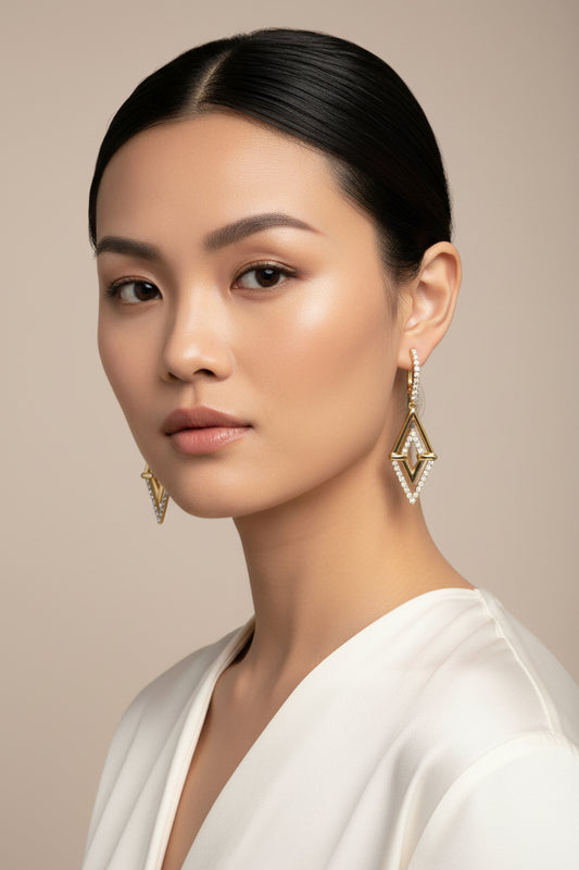 14K Yellow Gold 3/8 Cttw Double Triangle Drop and Dangle Diamond Earrings (G - H Color, SI1 - SI2 Clarity) - Nobiliving