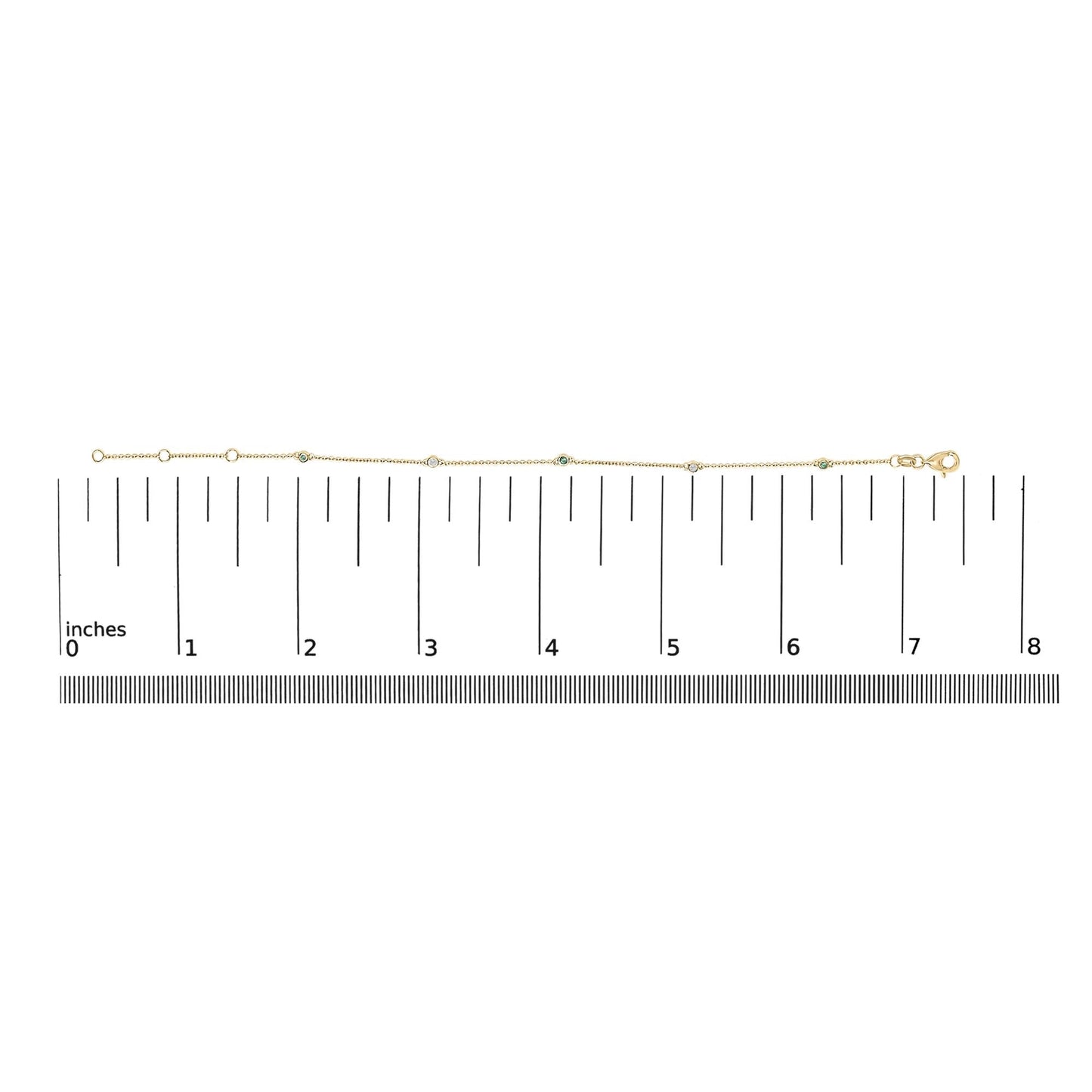 14K Yellow Gold Alternating Green Emerald and Diamond Bezel Station Chain Bracelet - Nobiliving