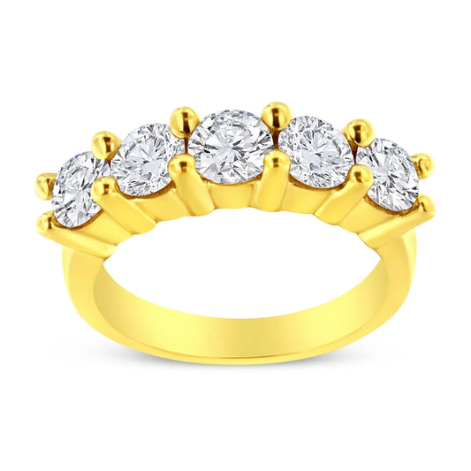 14K Yellow Gold Plated .925 Sterling Silver 2.0 Cttw Shared Prong Set Diamond 5 Stone Wedding Band Ring - Nobiliving