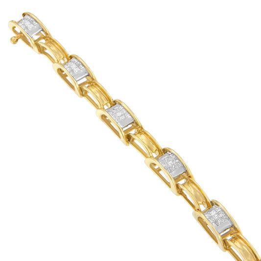 14K Yellow Gold Princess Cut Diamond Chain Link Bracelet (1.00 cttw, H - I Color, SI1 - SI2 Clarity) - Nobiliving