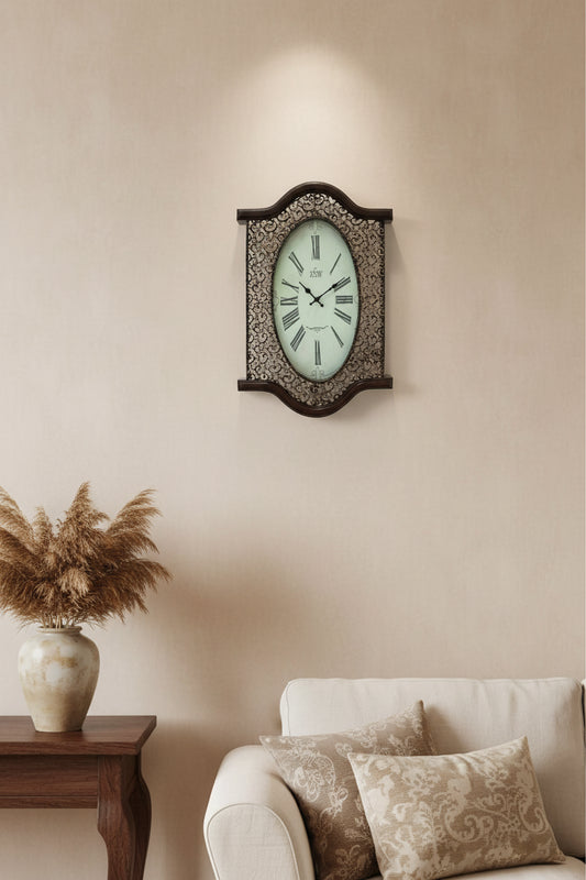 20" Oval Antiqued Bronze Wood and Glass Analog Wall Clock - Nobiliving