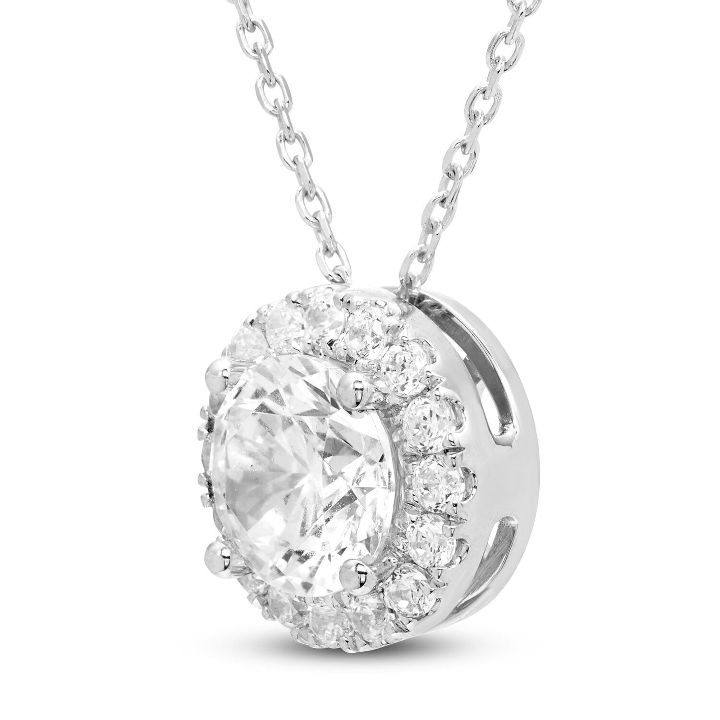 2.00 CTW AGI Certified Lab - Grown Diamond Halo Pendant Necklace in 14kt White Gold - nobiliving.com