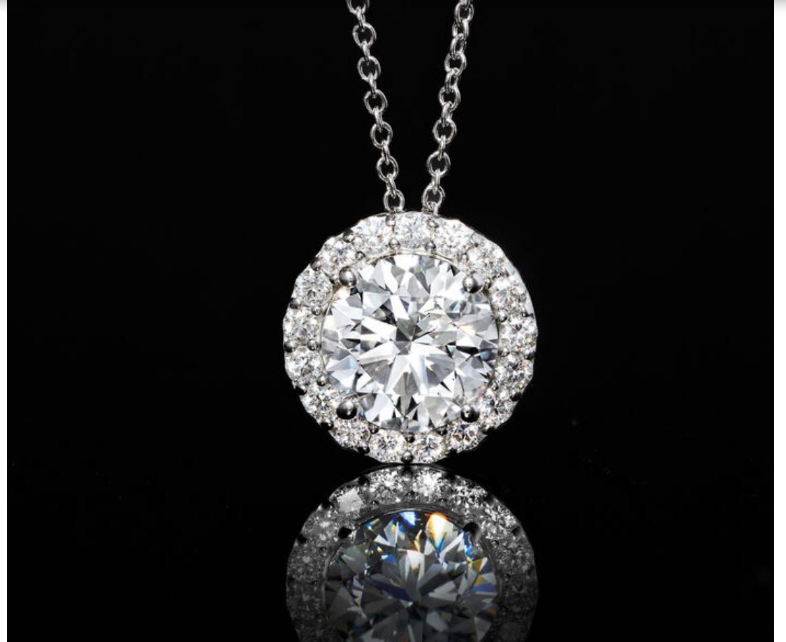 2.00 CTW AGI Certified Lab - Grown Diamond Halo Pendant Necklace in 14kt White Gold - nobiliving.com
