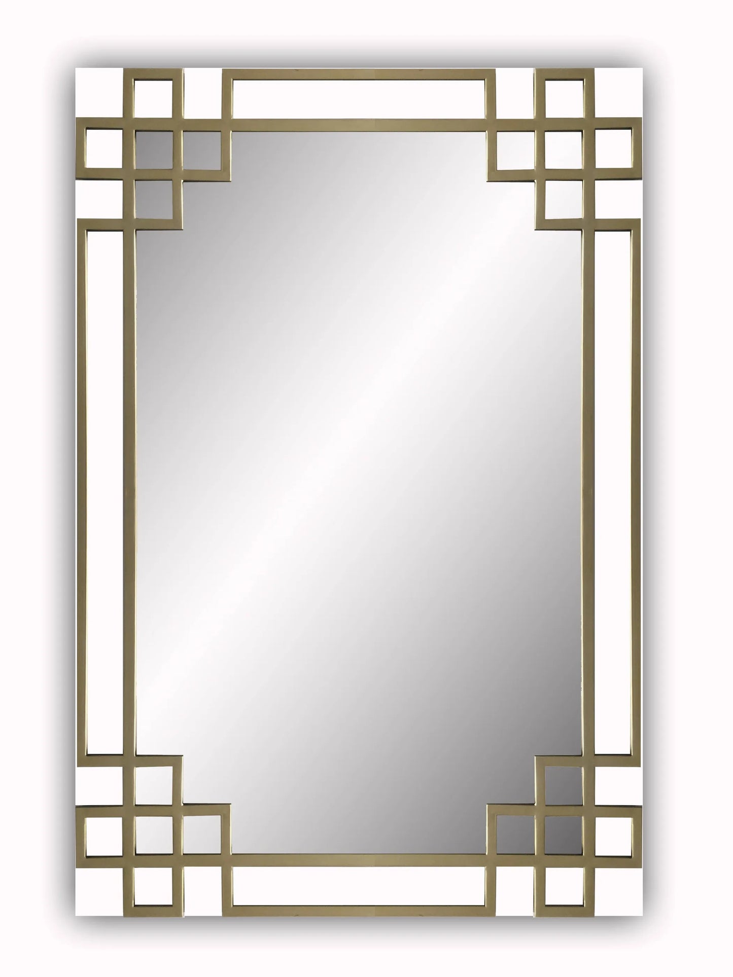Elegant Overlay Wall Mirror in white with gold leaf iron overlay