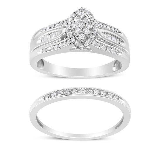 Round and Baguette-Cut Diamond Engagement Bridal Set
