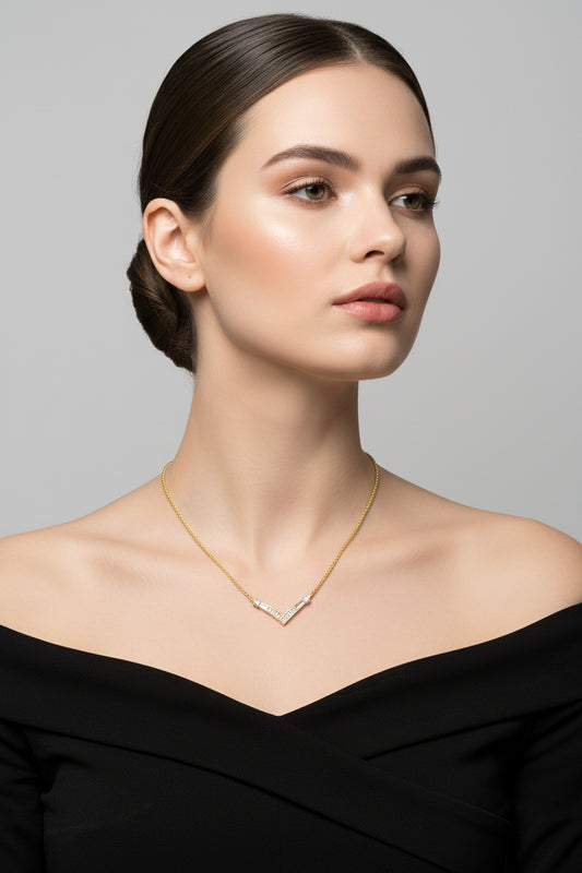 10K or 14k Yellow and White Gold "V" Shape Necklace
