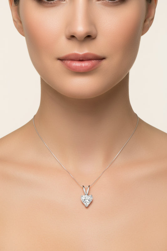14K White Gold 3-Prong Set Heart Shaped Solitaire Diamond 18" Pendant Necklace
