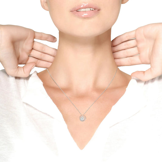 14K Rose and White Gold Pave Diamond and Pearl Spiral Pendant Necklace