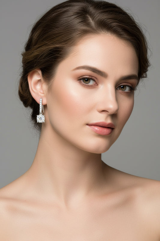 14K White 1/2 Cttw Round Diamond Halo Dangle Hook Earrings