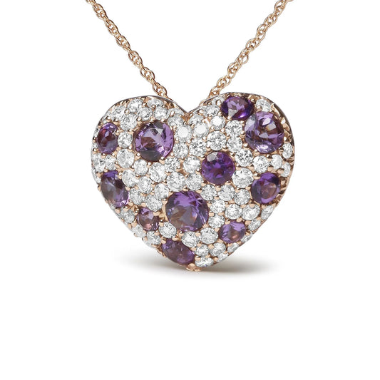 18K Rose Gold Diamond and Purple Amethyst Cluster Necklace