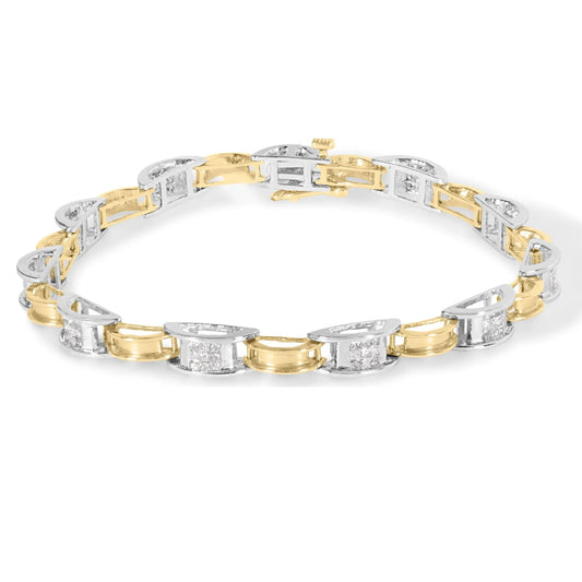 14K Two-Tone Gold 1.00 Cttw Princess-Cut Diamond Chain Link Bracelet - 99 natural diamonds