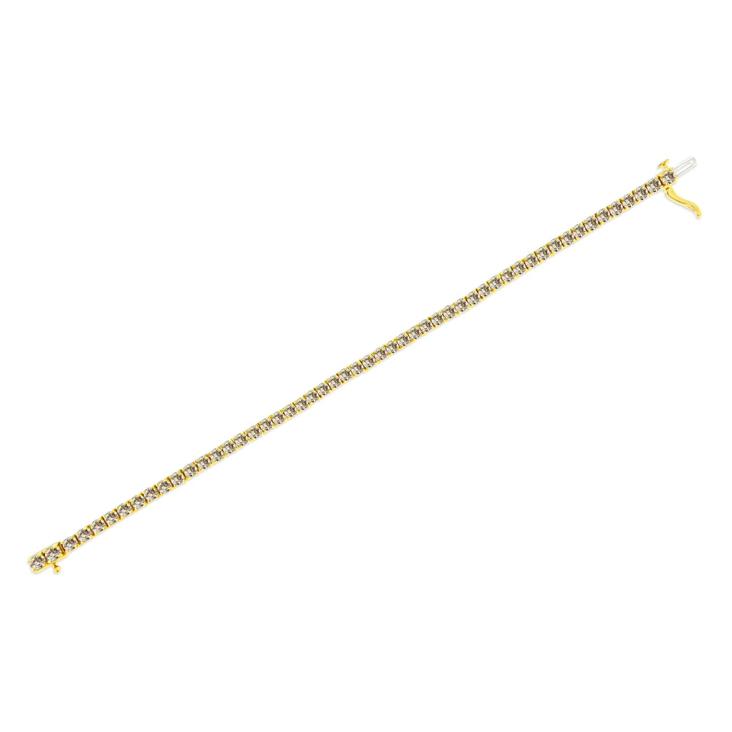 14k Gold Plated Silver Diamond Classic Link Tennis Bracelet shown straight 7.25"