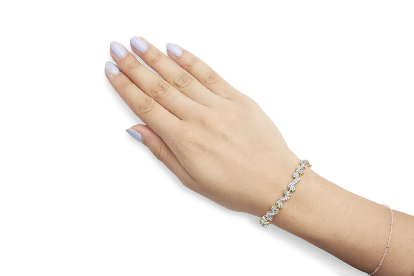 Round-Cut and Baguette-Cut Floral Link Bracelet