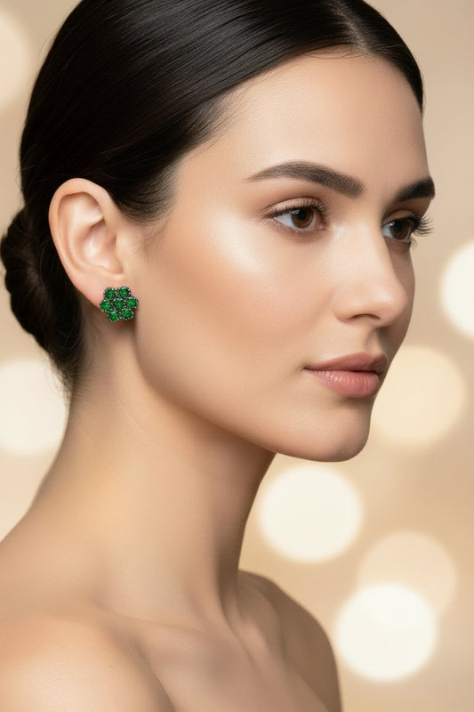 Round-Cut Treated Colored Diamond Floral Cluster Stud Earrings