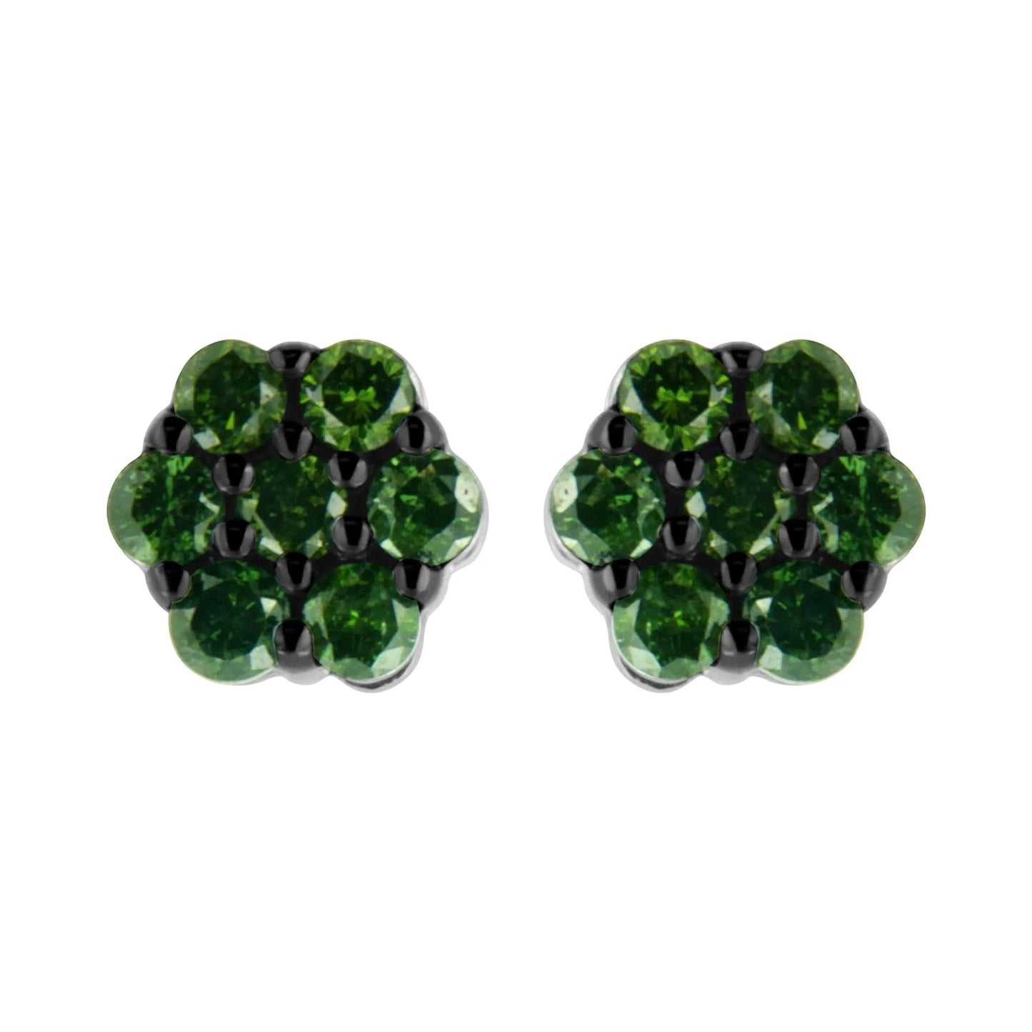 Round-Cut Treated Colored Diamond Floral Cluster Stud Earrings