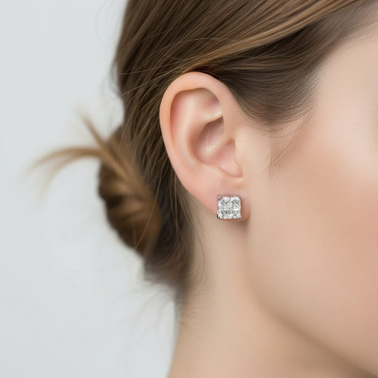 10K White Gold 1.00 cttw Princess-Cut Diamond Composite Square Shape Stud Earrings