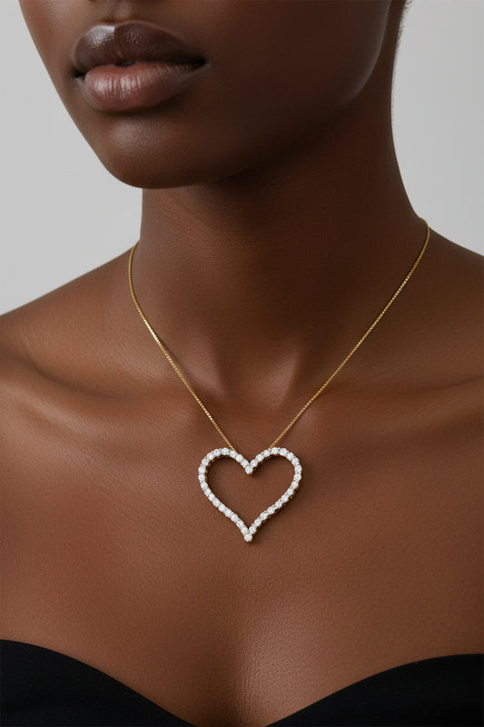 10k Gold Plated Sterling Silver Round-Cut Diamond Open Heart Pendant Necklace