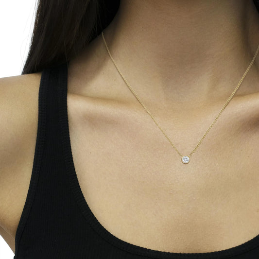 10K Yellow Gold Round Brilliant-Cut Diamond Solitaire 16"-18" Pendant Necklace