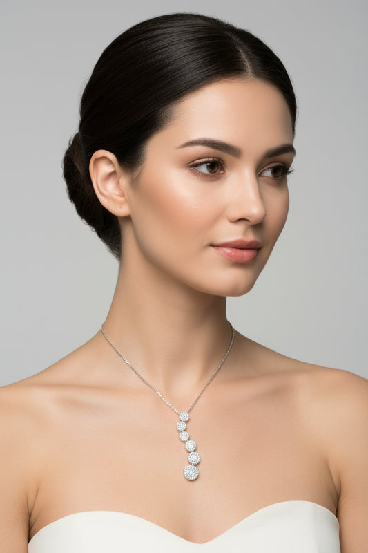14 Karat White Gold 1.00 Cttw Diamond Cluster Journey Pendant Necklace