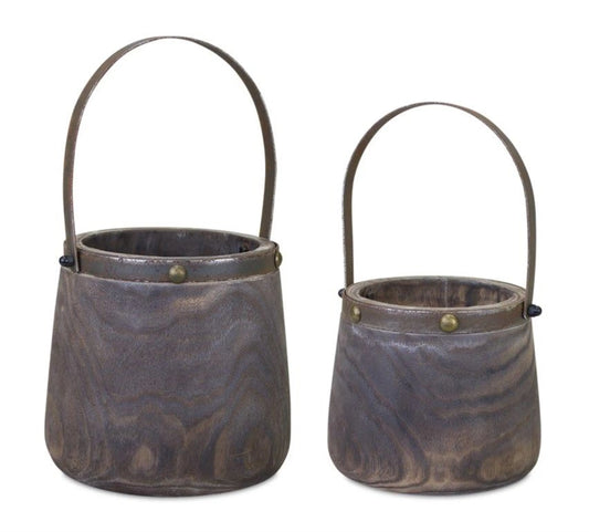 Decorative Wooden Pails (Set of 2)