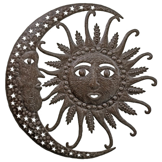 Premium Crescent Moon and Sun - recycled metal