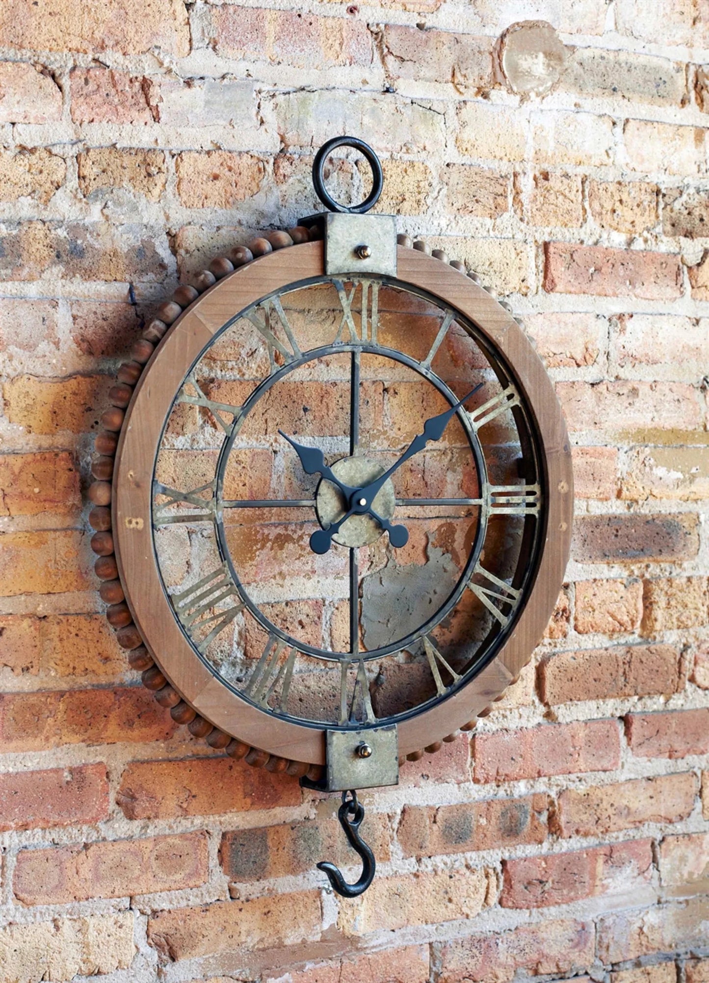 22" Natural Solid Wood and Metal Analog Round Wall Clock - Nobiliving