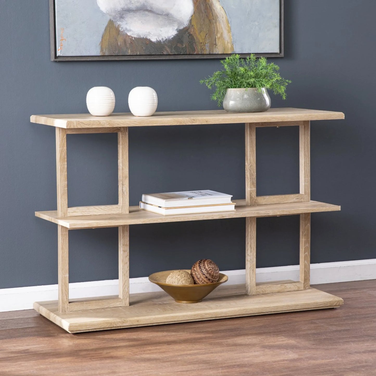 42" Natural Floor Shelf Console Table with Shelves