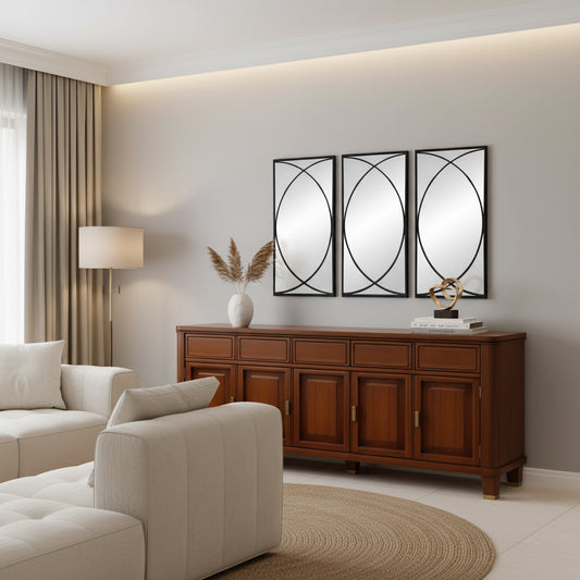Set of Three Black Iron Framed Accent Mirror