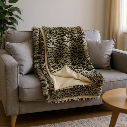 Dark Leopard Faux Fur Throw Blanket