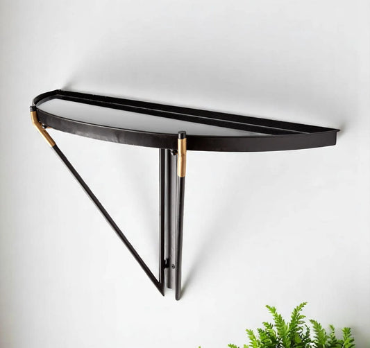 27" Glass and Metal Half Circle Wall Mounted Accent Shelf