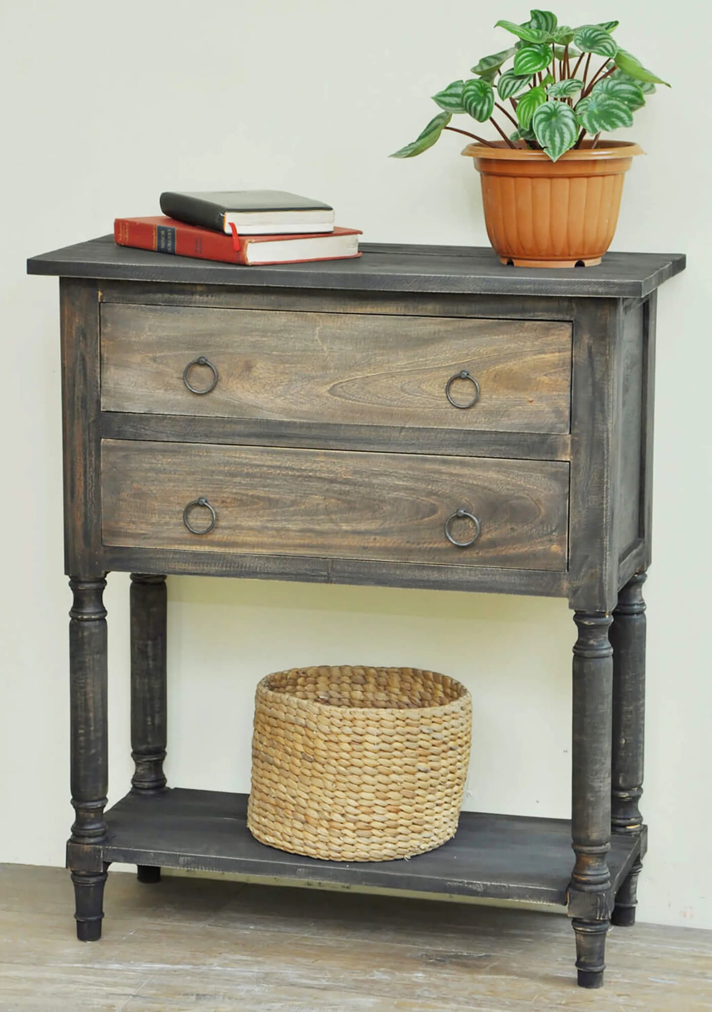 Stacked Drawer Storage Table | Distressed Brown Solid Wood