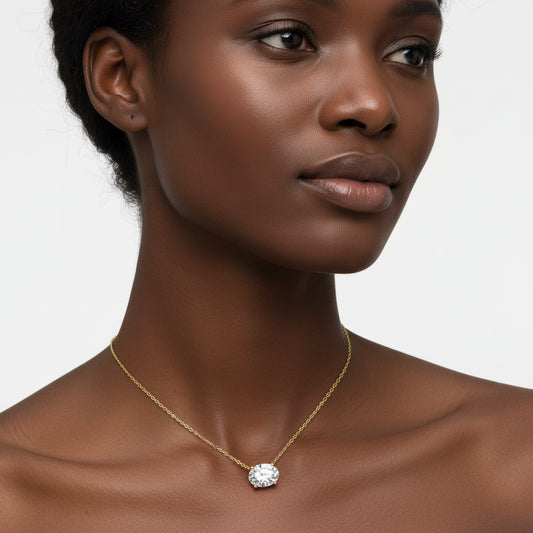 1.00 Ctw Oval Lab Grown Diamond Solitaire Pendant In White /Yellow