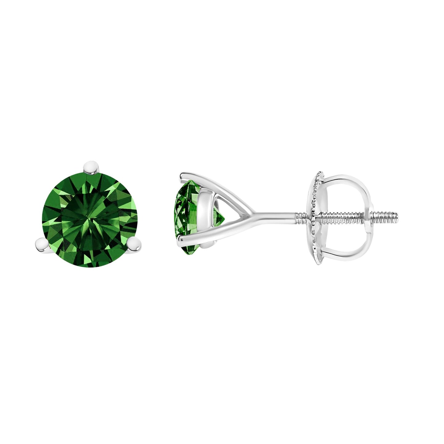 14K White Gold 1 1/2 Cttw Lab Grown Green Diamond Stud Earrings