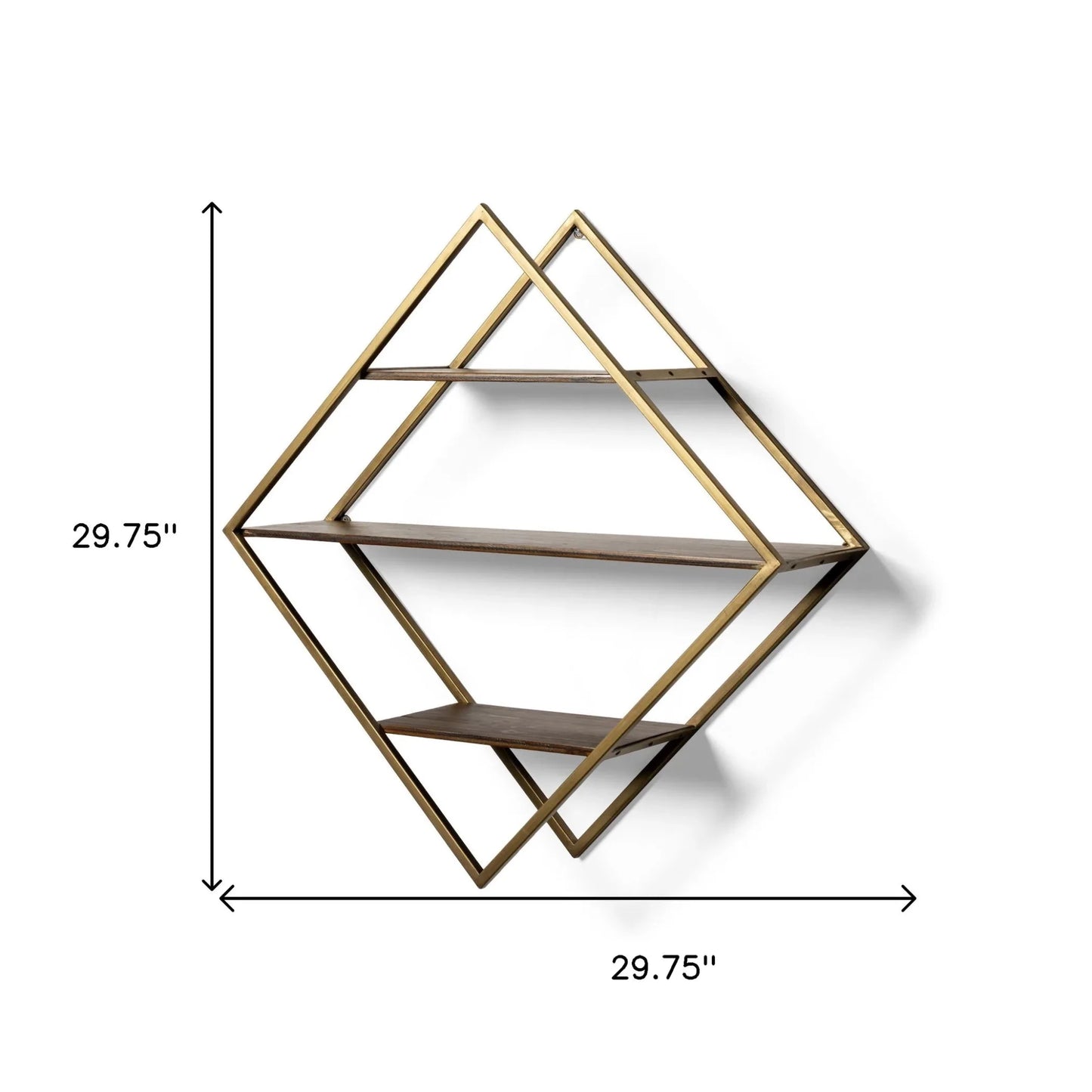 30" Metal and Solid Wood Diamond Shaped Accent Shelf,
