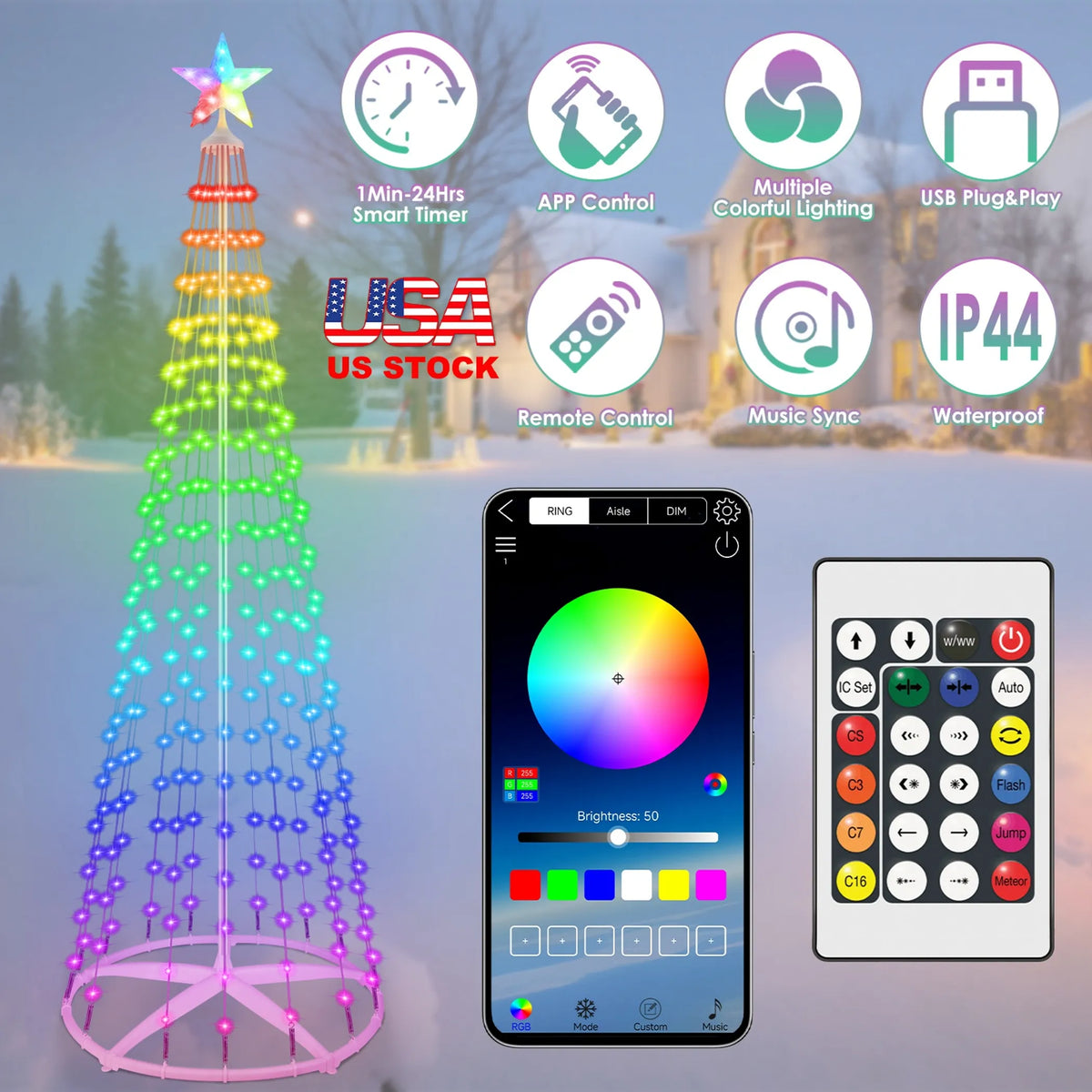 LED Smart Christmas Cone Tree Outdoor Lighted Christmas Tree Light
